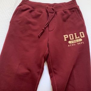 Burgundy, Ralph Lauren joggers.